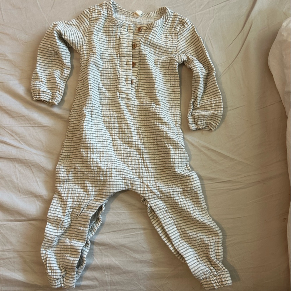 Quincy Mae Cream and Gray Striped Onesie